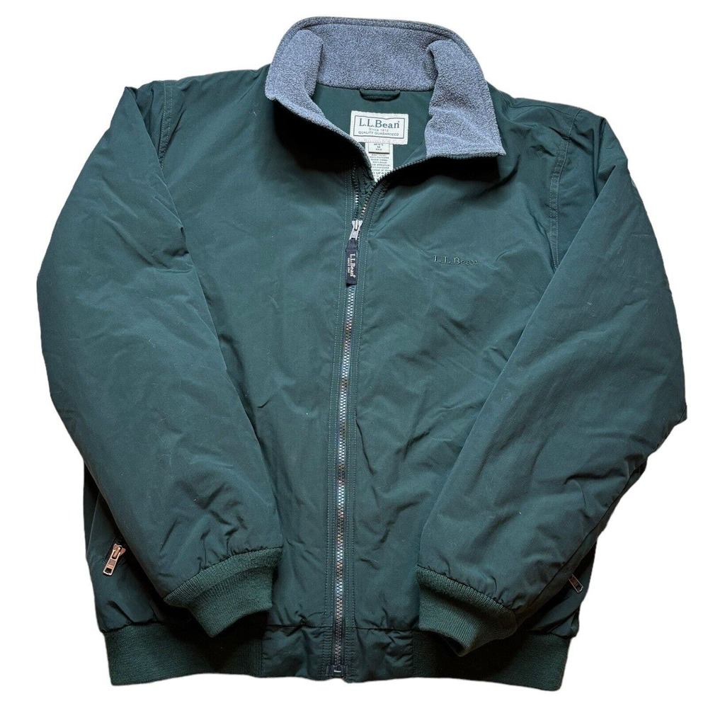 VTG LL Bean Mens 90s Warm Up Fleece Lined Jacket Bomber Green Hiking Ski Size M